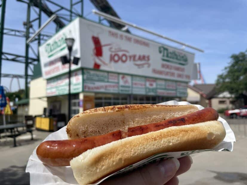 Competitors at the Nathan's Famous Fourth of July hot dog eating contest qualifying event at Hersheypark.