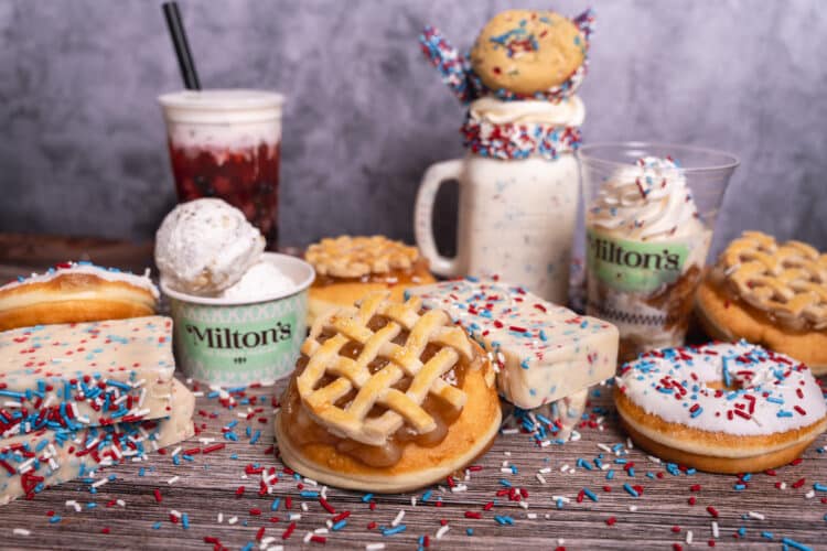 Patriotic red, white, and blue treats and shakes for the America 250 celebration at Hersheypark.