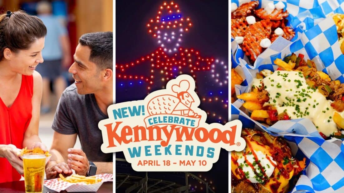 Celebrate Kennywood Weekends 2026 banner featuring Potato Patch fries branding at Kennywood Park.