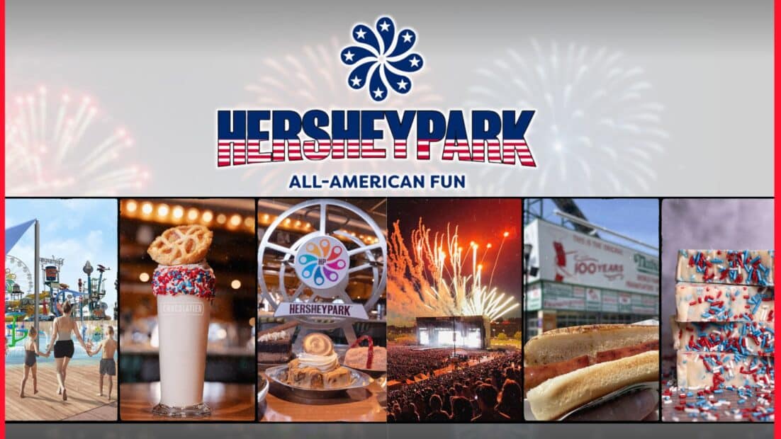 Hersheypark Summer 2026 event branding at the park entrance in Hershey, Pennsylvania.