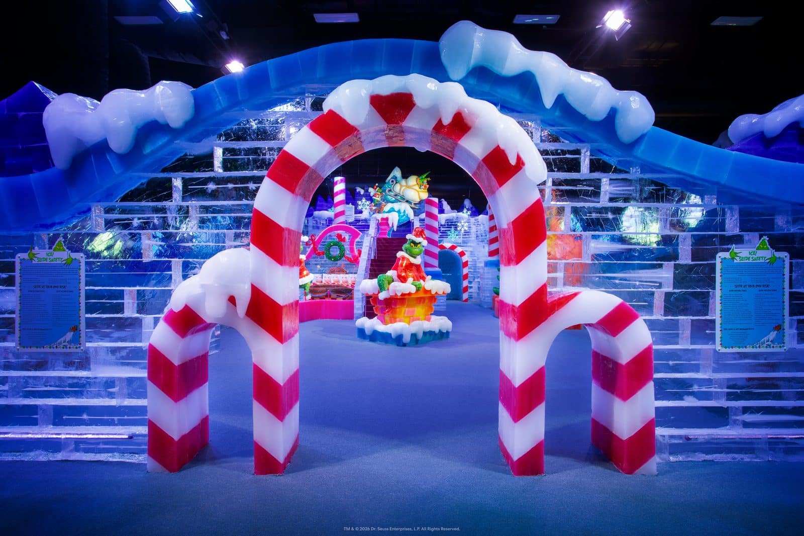Grinch themed ice slide room at Gaylord National