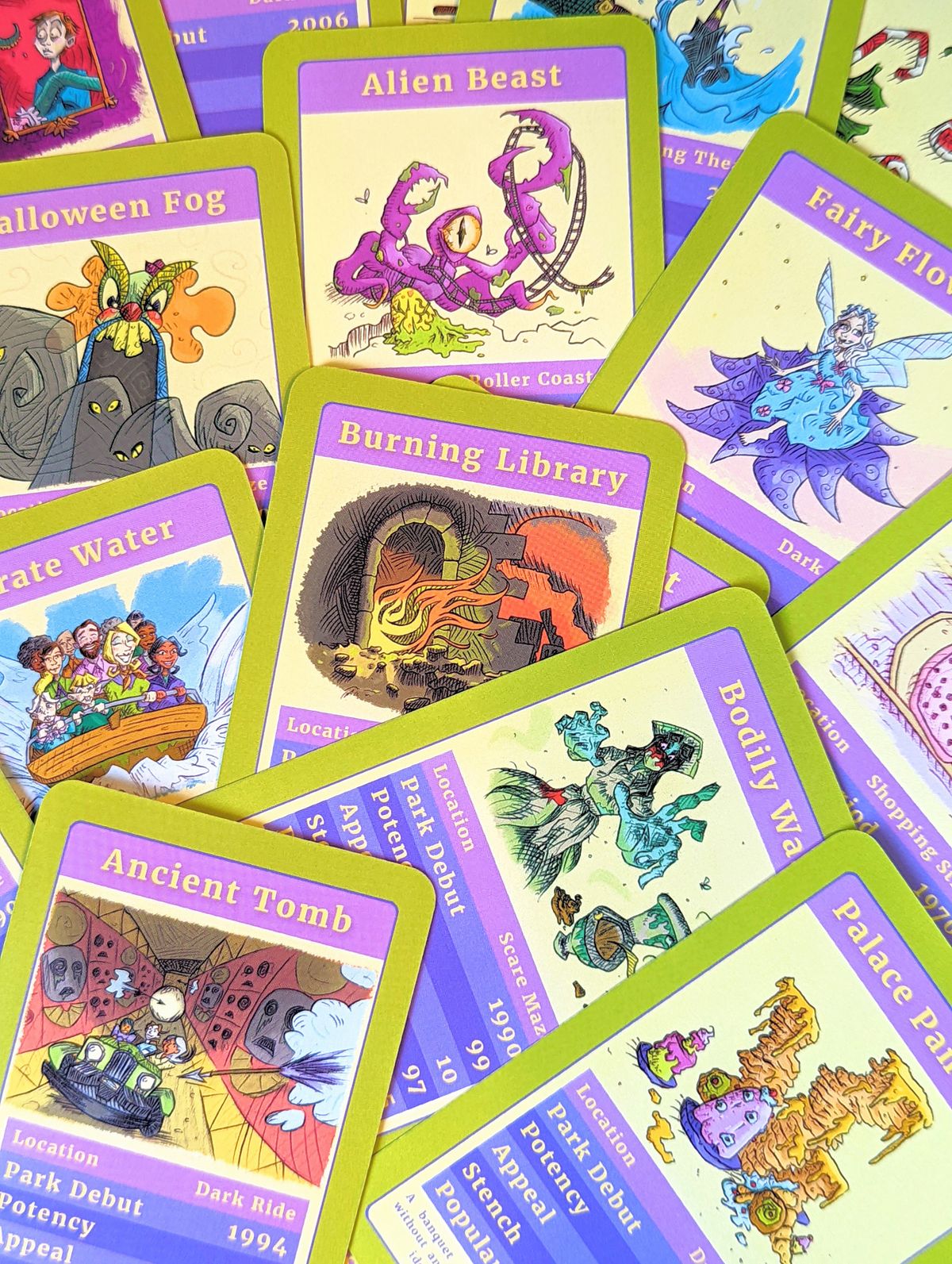 Theme Park Smells card game box and cards