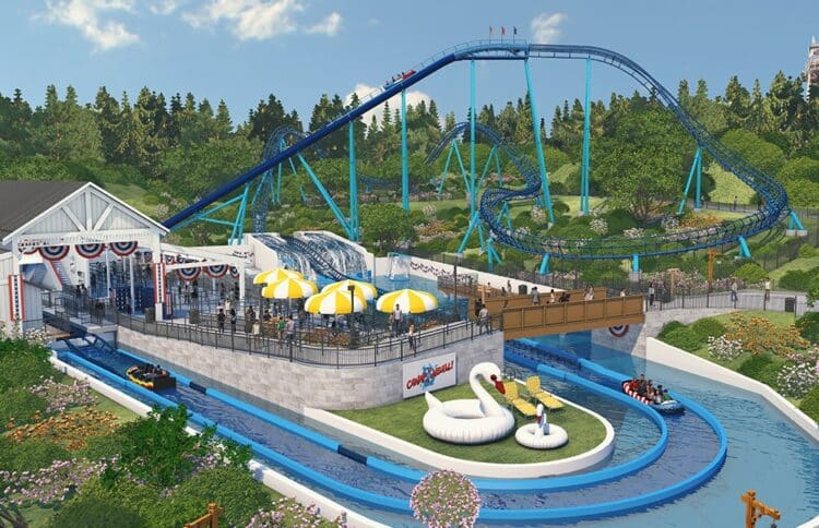 Holiday World Cannonball! water roller coaster concept art, opening May 2027