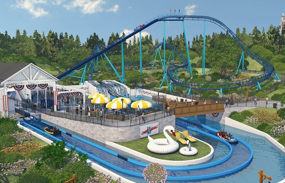 Holiday World Cannonball! water roller coaster concept art, opening May 2027